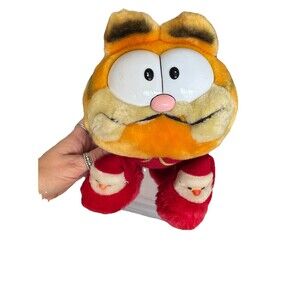 Dakin Garfield Cat Plush Toy in Christmas Slippers 1978 Cartoon Stuffed